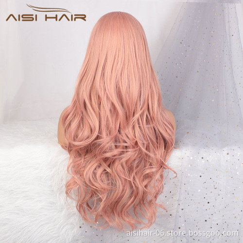 Aisi Hair Popular 26 Inch Long Wavy Pink Wig Swiss Lace Front Wig Cosplay Body Wave Lace Frontal Hair Wigs For White Black Women